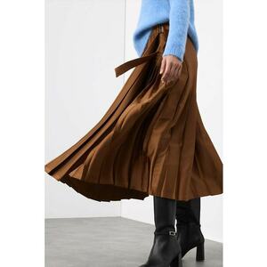 Fusta midi cu pliuri - Caramel imagine