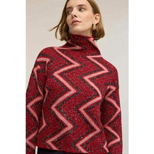 Pulover lejer cu guler inalt - Roz pastel/Rosu vermillion/Argintiu imagine