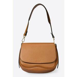 Geanta crossbody de piele cu clapa - Maro imagine