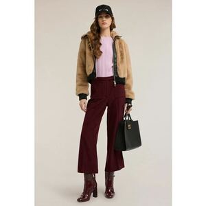Pantaloni crop evazati din amestec de lana - Rosu inchis imagine
