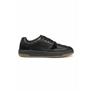 Pantofi sport de piele si piele intoarsa cu talpa plata si insertii textile - Negru imagine