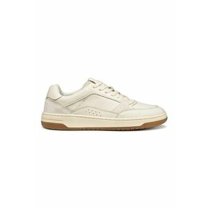 Pantofi sport de piele si piele intoarsa cu talpa plata si insertii textile - Alb fildes imagine