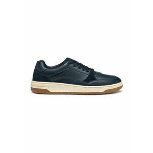 Pantofi sport de piele si piele intoarsa cu talpa plata si insertii textile - Albastru petrol imagine