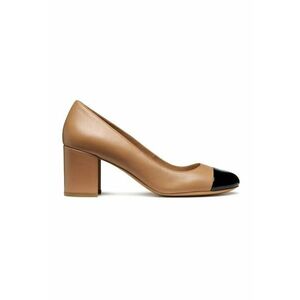 Pantofi de piele cu toc masiv - Negru/Caramel imagine