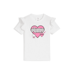 Tricou din bumbac cu volane si imprimeu - Alb/Negru/Roz pastel imagine