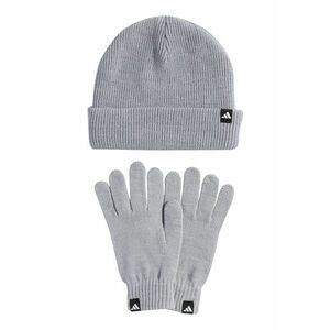 Set de caciula si manusi cu model unisex - 3 piese - Gri cenusiu imagine