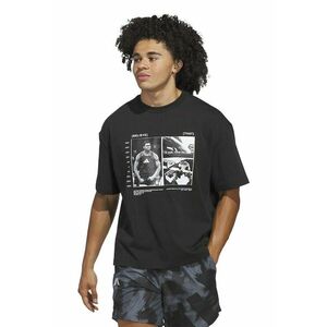 Tricou cu decolteu la baza gatului si imprimeu grafic - Alb/Negru imagine