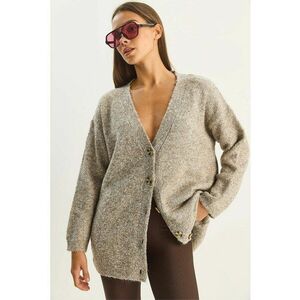 Cardigan texturat - decolteu in V - nasturi - bej natural - tricot - imagine