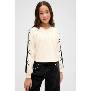 Bluza de trening cu decolteu in V si dungi contrastante - Alb fildes/Negru imagine