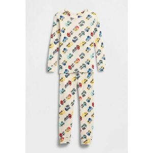 Pijama de bumbac organic cu masini - Rosu vermillion/Albastru deschis/Bej deschis imagine