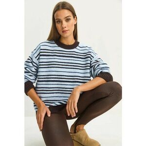 Pulover dama - tricotat supradimensionat - maro/albastru - imagine