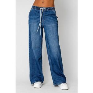 Blugi elastici cu snur in talie Blue 18582 - BLUE imagine