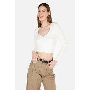 Pulover crop cu decolteu patrat - Alb fildes imagine