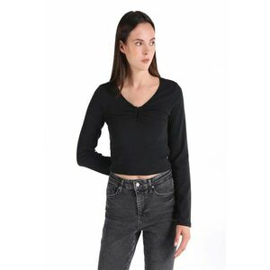 Bluza crop cu decolteu in V - Negru imagine