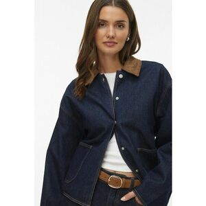 Jacheta lejera din denim cu maneci cazute - Bleumarin imagine