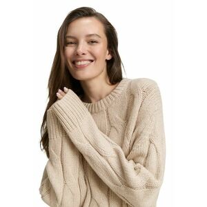 Pulover cu model torsade si decolteu la baza gatului - Bej imagine