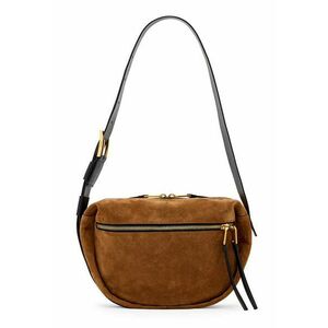 Geanta din piele intoarsa cu bareta de umar si fermoar - Negru/Caramel imagine