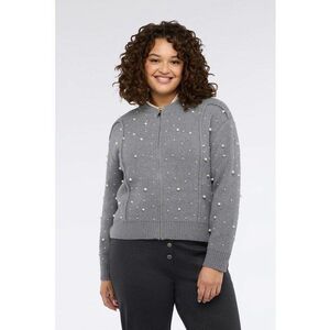 Cardigan cu perle sintetice - Gri deschis imagine