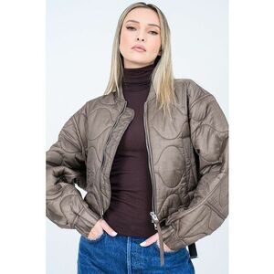 Jacheta crop matlasata cu maneci bufante Iona - Maro taupe imagine