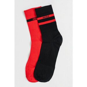 Set de sosete lungi din amestec de bumbac cu detaliu logo - 2 perechi - Rosu/Negru imagine