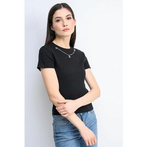 Tricou striat din amestec de bumbac Dannecy - Negru imagine