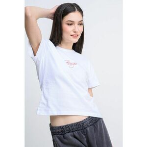 Tricou din bumbac cu logo pe piept Destrel - Alb optic/Roz imagine