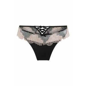 Chiloti tanga cu dantela si funde decorative - Negru imagine