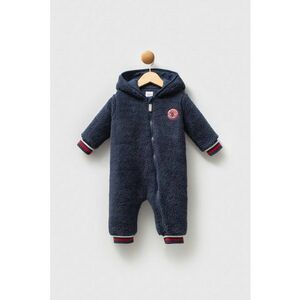 Salopeta din material teddy cu gluga si logo - Bleumarin imagine