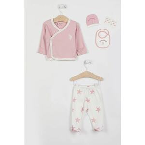 Set de imbracaminte de bumbac - 5 piese - Alb/Roz pastel imagine
