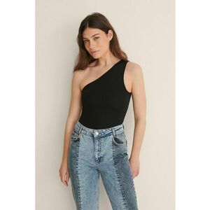 Top crop asimetric cu decupaj pe partea din spate - Negru imagine