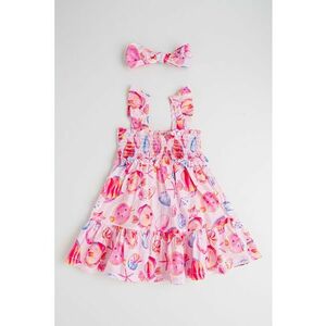 Set de rochie evazata si bentita - Albastru azur/Roz imagine