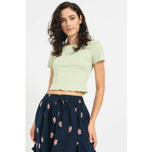 Tricou crop cu dungi Madi - Alb/Verde menta imagine