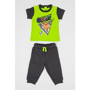 Set de tricou si pantaloni cu model colorblock - Portocaliu mandarina/Verde lime/Gri inchis imagine