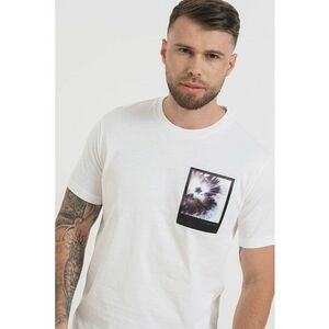 Tricou de bumbac organic cu imprimeu pe piept - Alb/Negru imagine