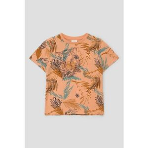 Tricou de bumbac cu imprimeu tropical - Portocaliu pal imagine