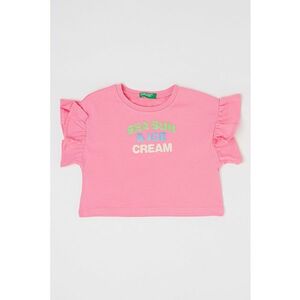 Tricou de bumbac cu maneci cu volane - Roz imagine