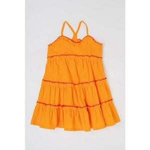 Rochie fara maneci din amestec de in si bumbac - Portocaliu/Fucsia imagine