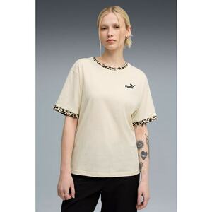 Tricou cu detalii animal print si decolteu la baza gatului - Crem imagine