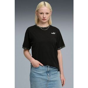 Tricou cu detalii animal print si decolteu la baza gatului - Negru/Alb optic imagine