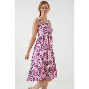 Rochie maxi - HiCCUP - imprimeu - guler patrat - magenta - textil imagine