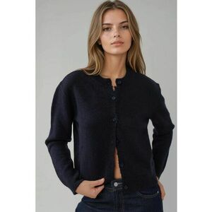 Cardigan - guler rotund - slim fit - bleumarin - tricot imagine