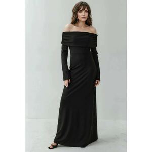 Rochie Maxi - Decolteu pe Umeri - Slit - Negru - fabrica imagine