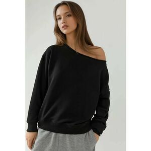 Hanorac dama - Relaxat cu Decolteu Barca - Negru - Textil imagine
