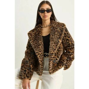 Palton dama - supradimensionat - imprimeu leopard - mocha brown - fleece imagine