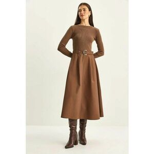 Rochie lunga cu guler rotund - maro - tricot imagine