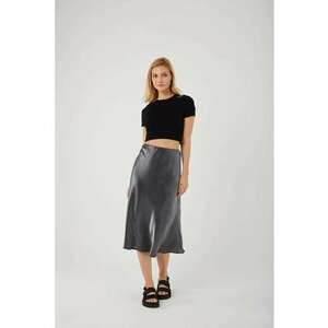 Fusta midi - talie elastica - negru - satin imagine
