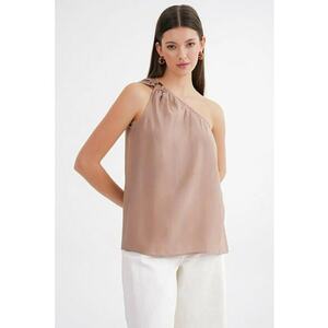 Maiou dama - guler asimetric - detalii accesorii - maro camel - textil imagine