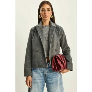 Palton dama - plusat - gri carbune - textil imagine