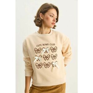 Hanorac dama - cu maneca lunga - imprimeu - bej natural - textil imagine