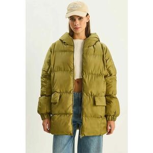 Geaca Puffer groasa supradimensionata cu gluga verde - textil - imagine